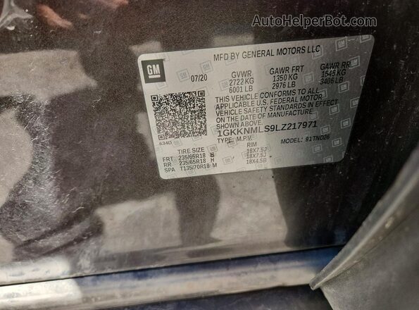 1GKKNMLS9LZ217971 2020 GMC ACADIA Brown VIN კოდის სტიკერის ხედი