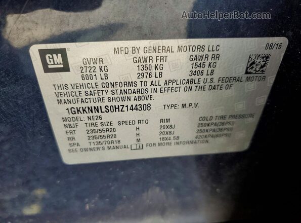 1GKKNNLS0HZ144308 2017 GMC ACADIA Синий 