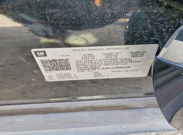 1GKKNPLS2KZ296058 2019 GMC ACADIA Черный 