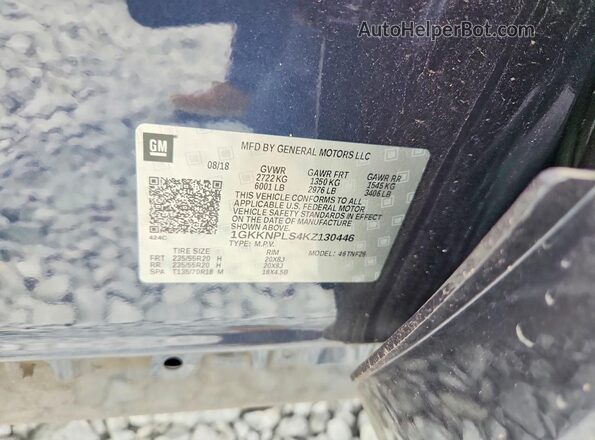 1GKKNPLS4KZ130446 2019 GMC ACADIA Blue Vista interior de 360 grados