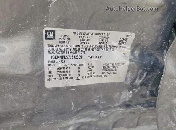 1GKKNPLS7JZ126891 2018 GMC ACADIA Gray Widok wnętrza 360 stopni
