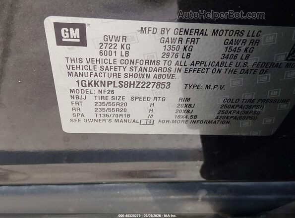 1GKKNPLS8HZ227853 2017 GMC ACADIA Gray Вид підкапотного простору