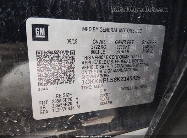 1GKKNPLS8KZ145435 2019 GMC ACADIA Black Շարժիչի բաժամունքի տեսք