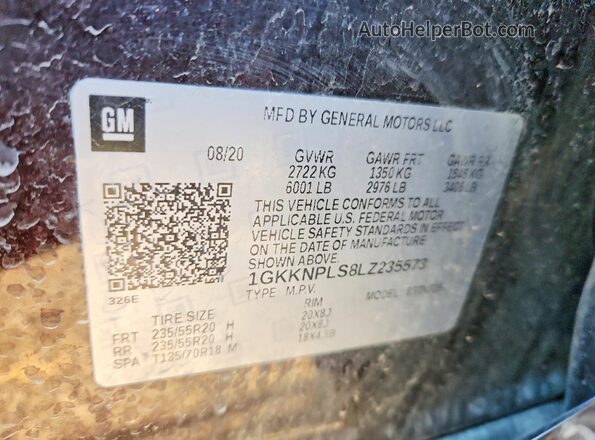 1GKKNPLS8LZ235573 2020 GMC ACADIA Burgundy Панорамний вид салону 360°