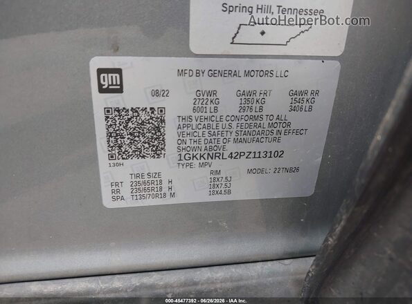 1GKKNRL42PZ113102 2023 GMC ACADIA Gray Շարժիչի բաժամունքի տեսք