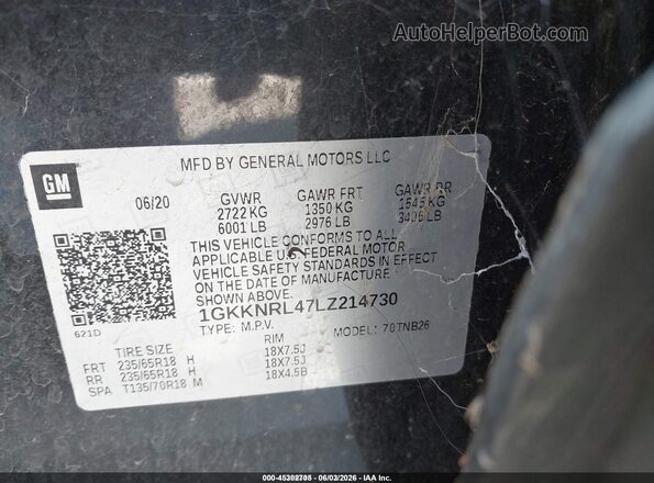 1GKKNRL47LZ214730 2020 GMC ACADIA Black 