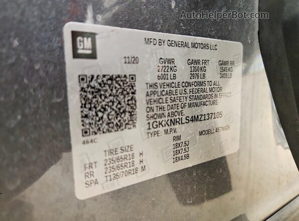 1GKKNRLS4MZ137105 2021 GMC ACADIA Gray 