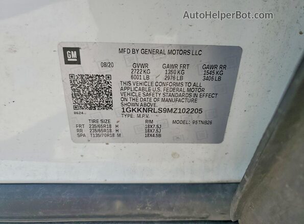 1GKKNRLS9MZ102205 2021 GMC ACADIA White Vista interior de 360 grados
