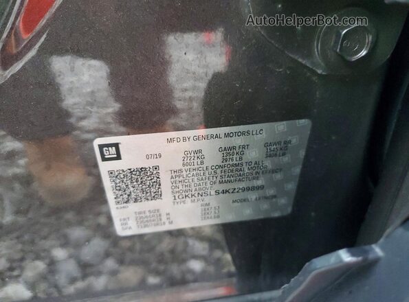 1GKKNSLS4KZ299899 2019 GMC ACADIA Коричневый Вид наклейки с VIN-кодом