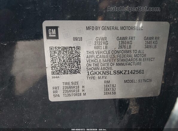 1GKKNSLS5KZ142561 2019 GMC ACADIA Black Engine compartment view