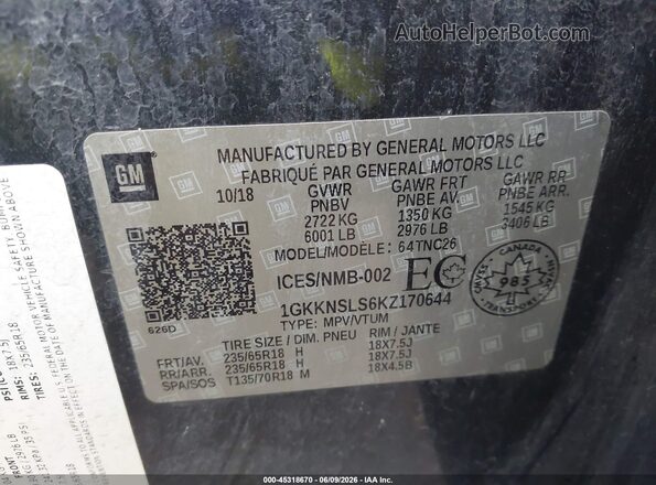 1GKKNSLS6KZ170644 2019 GMC ACADIA Blue 