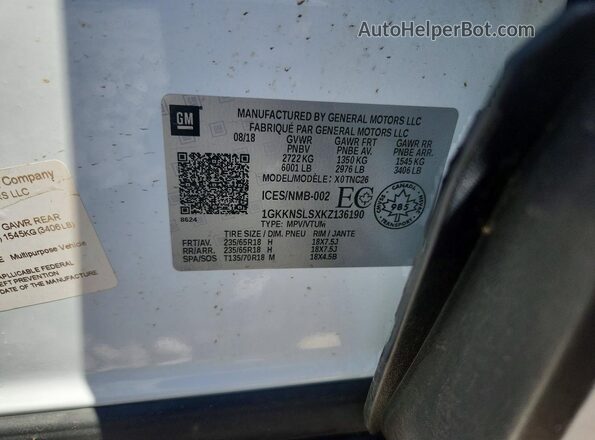 1GKKNSLSXKZ136190 2019 GMC ACADIA Белый Вид подкапотного пространства
