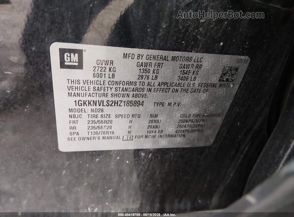 1GKKNVLS2HZ185894 2017 GMC ACADIA Black ძრავის განყოფილების ხედი