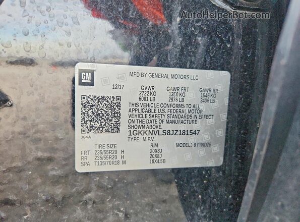 1GKKNVLS8JZ181547 2018 GMC ACADIA Черный Вид наклейки с VIN-кодом