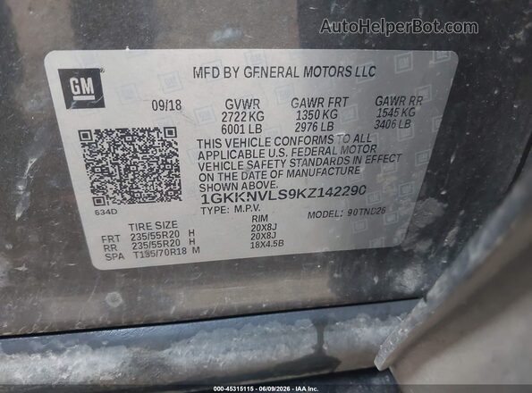 1GKKNVLS9KZ142290 2019 GMC ACADIA Коричневый Вид подкапотного пространства