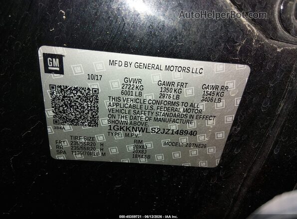 1GKKNWLS2JZ148940 2018 GMC ACADIA Black Widok komory silnika