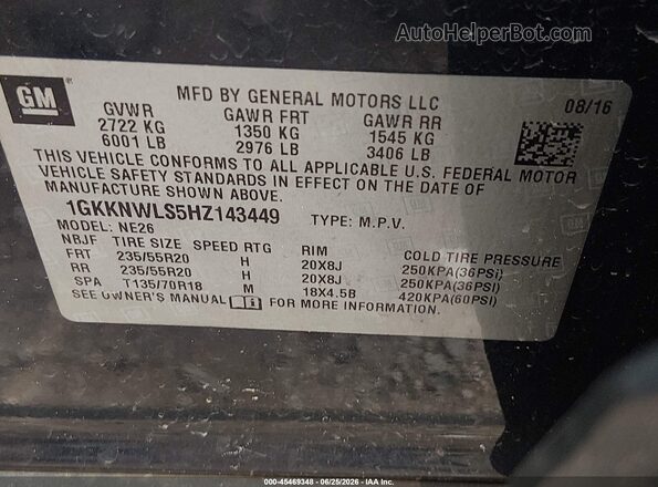 1GKKNWLS5HZ143449 2017 GMC ACADIA Blue Widok komory silnika