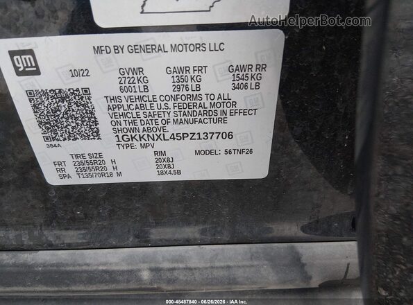 1GKKNXL45PZ137706 2023 GMC ACADIA Black Вид підкапотного простору