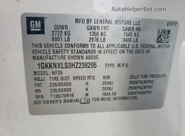 1GKKNXLS0HZ238295 2017 GMC ACADIA White 
