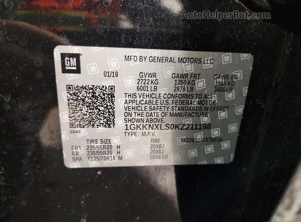 1GKKNXLS0KZ211198 2019 GMC ACADIA Черный Вид подкапотного пространства