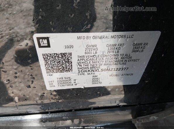 1GKKNXLS0MZ122377 2021 GMC ACADIA Gray Շարժիչի բաժամունքի տեսք