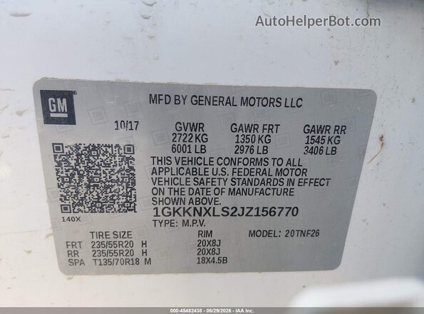 1GKKNXLS2JZ156770 2018 GMC ACADIA White Engine compartment view