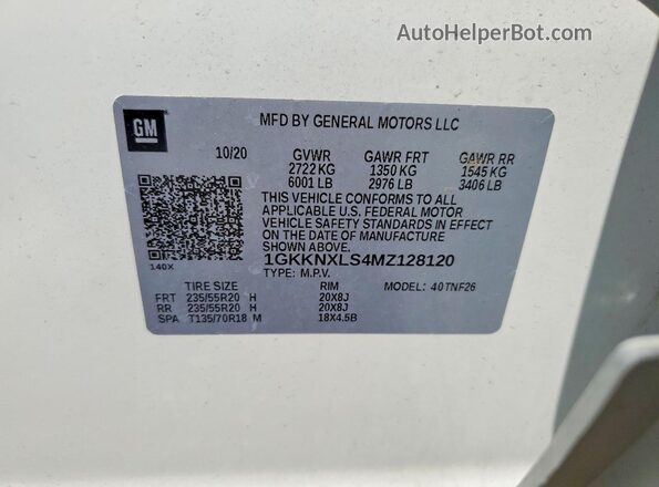 1GKKNXLS4MZ128120 2021 GMC ACADIA White 