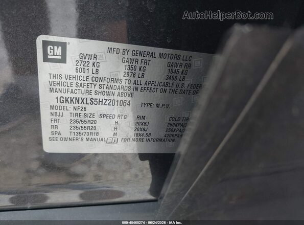 1GKKNXLS5HZ201064 2017 GMC ACADIA Gray Vista del compartimento del motor
