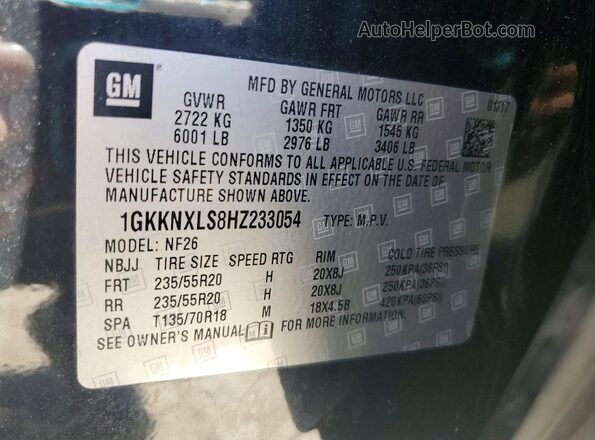 1GKKNXLS8HZ233054 2017 GMC ACADIA Black Vista de la etiqueta del VIN