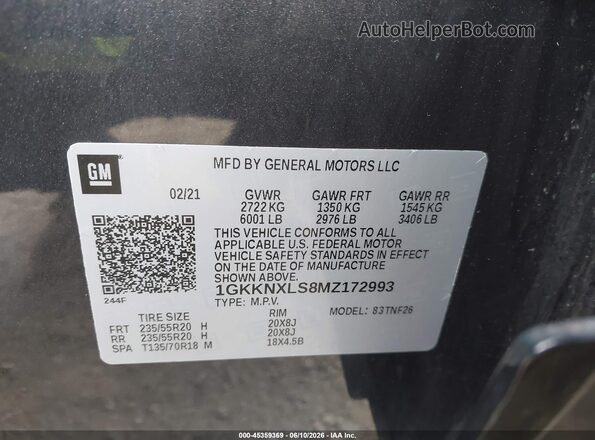 1GKKNXLS8MZ172993 2021 GMC ACADIA Black ძრავის განყოფილების ხედი