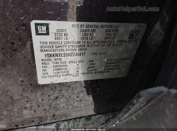 1GKKNXLS9HZ240417 2017 GMC ACADIA Purple ძრავის განყოფილების ხედი