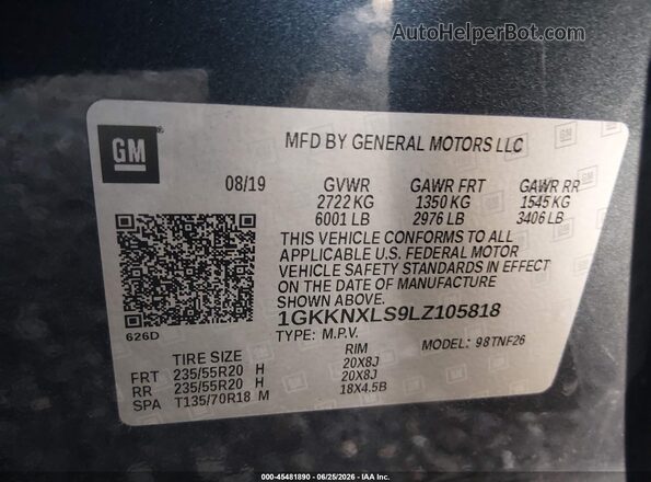 1GKKNXLS9LZ105818 2020 GMC ACADIA Blue Շարժիչի բաժամունքի տեսք