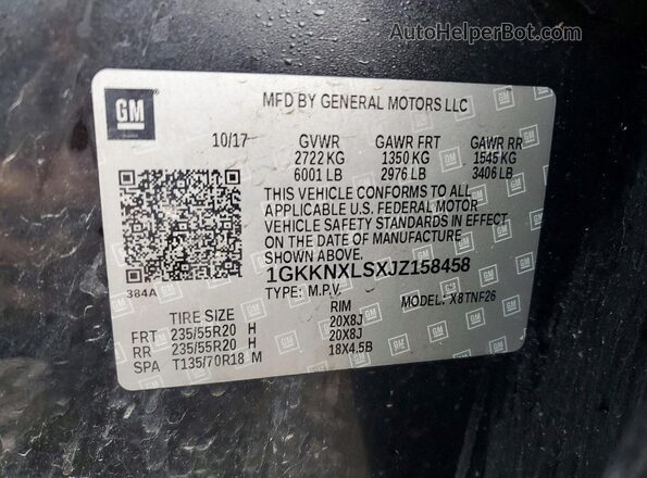 1GKKNXLSXJZ158458 2018 GMC ACADIA Black VIN կոդի պիտակի տեսք