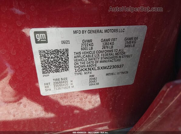 1GKKNXLSXMZ230537 2021 GMC ACADIA Red Engine compartment view