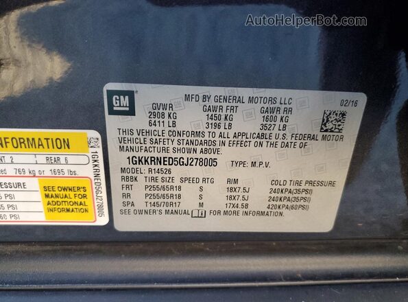 1GKKRNED5GJ278005 2016 GMC ACADIA Charcoal VIN sticker view