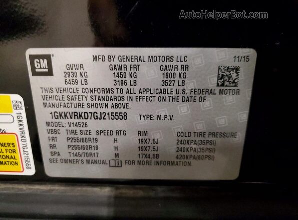 1GKKVRKD7GJ215558 2016 GMC ACADIA Black Вид наклейки з VIN-кодом