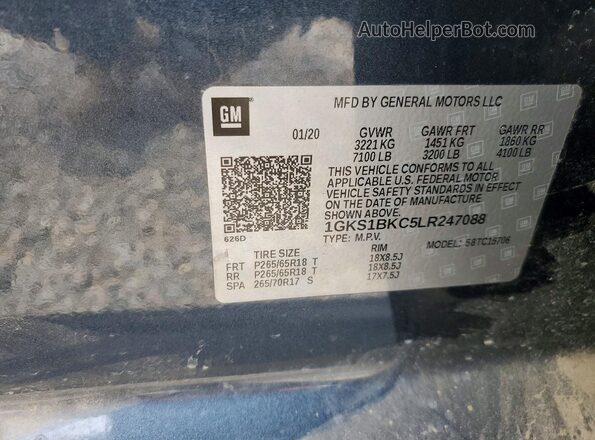 1GKS1BKC5LR247088 2020 GMC YUKON Blue Սալոնի 360 աստիճան տեսք