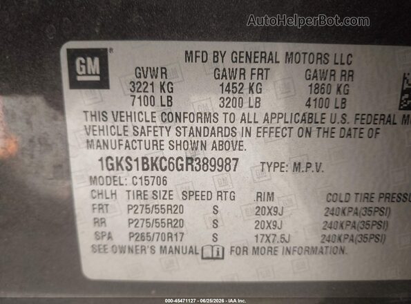 1GKS1BKC6GR389987 2016 GMC YUKON Black Widok komory silnika