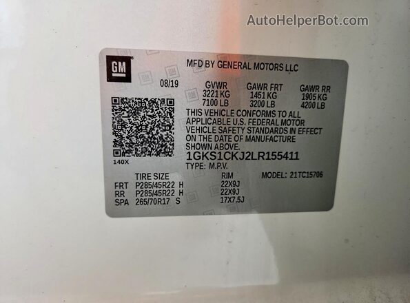 1GKS1CKJ2LR155411 2020 GMC YUKON White სალონის 360-გრადუსიანი ხედი