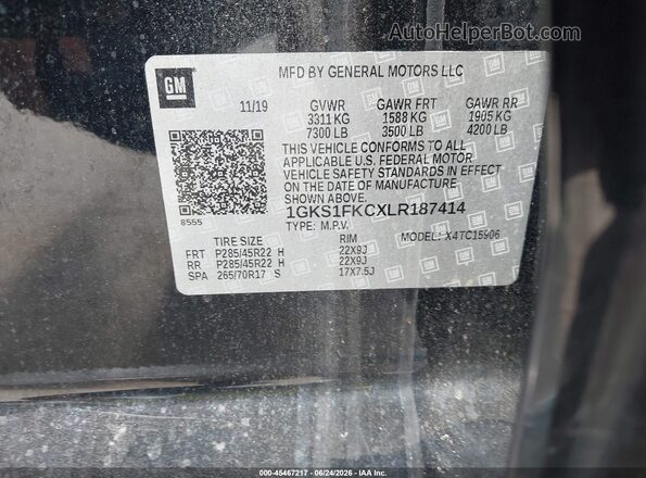 1GKS1FKCXLR187414 2020 GMC YUKON Black Вид підкапотного простору
