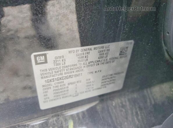 1GKS1GKC2GR218411 2016 GMC YUKON Black VIN կոդի պիտակի տեսք