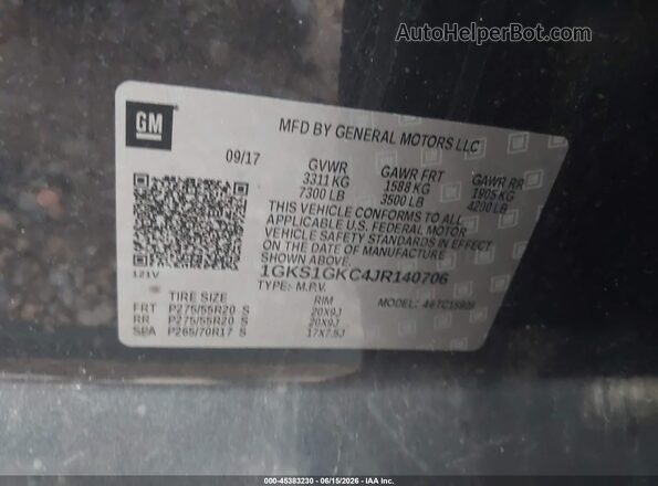 1GKS1GKC4JR140706 2018 GMC YUKON Серый Вид подкапотного пространства