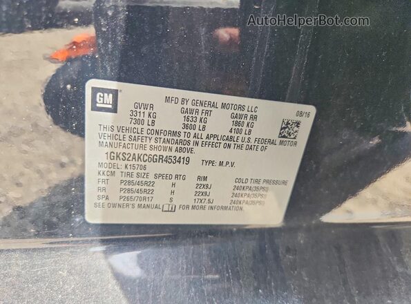 1GKS2AKC6GR453419 2016 GMC YUKON Black 