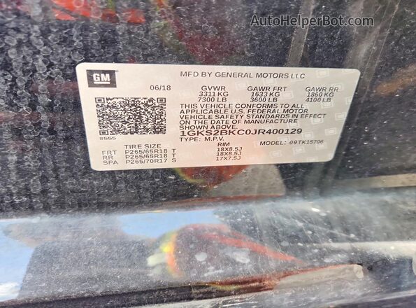 1GKS2BKC0JR400129 2018 GMC YUKON Black VIN sticker view