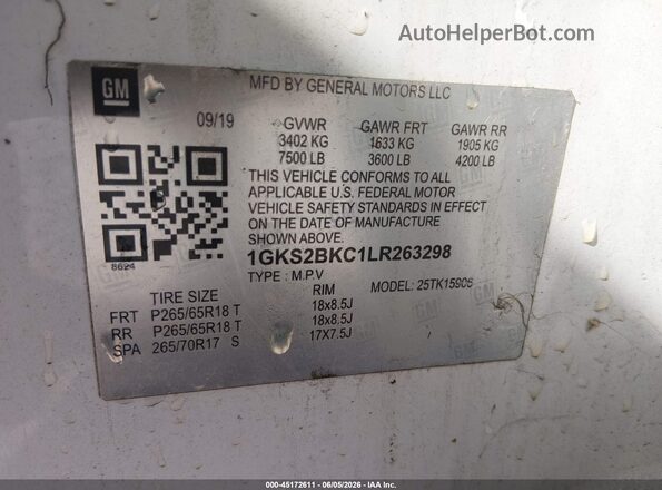 1GKS2BKC1LR263298 2020 GMC YUKON White Շարժիչի բաժամունքի տեսք