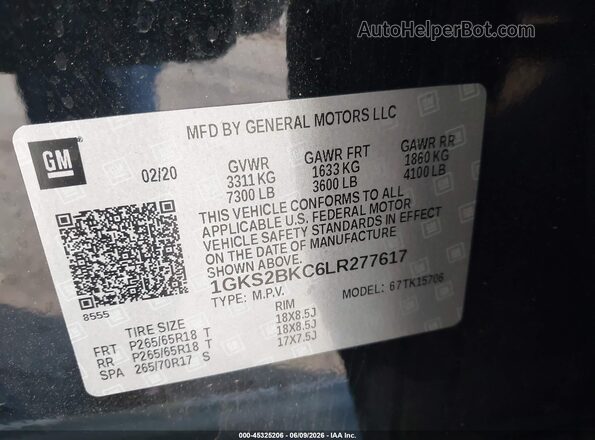 1GKS2BKC6LR277617 2020 GMC YUKON Black Engine compartment view