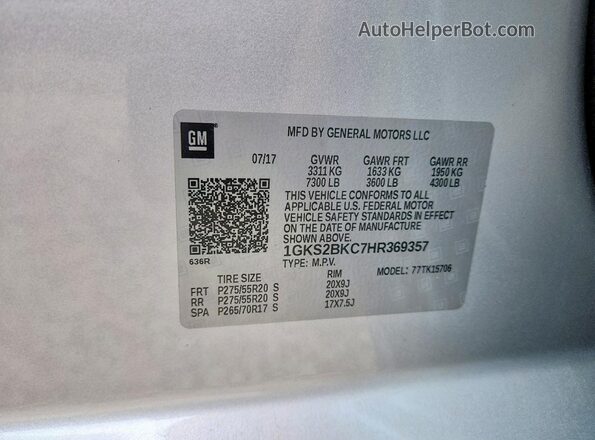 1GKS2BKC7HR369357 2017 GMC YUKON Silver VIN կոդի պիտակի տեսք
