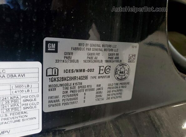 1GKS2BKC8HR140296 2017 GMC YUKON Black Vista interior de 360 grados
