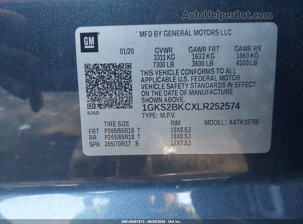 1GKS2BKCXLR252574 2020 GMC YUKON Dark Blue Շարժիչի բաժամունքի տեսք