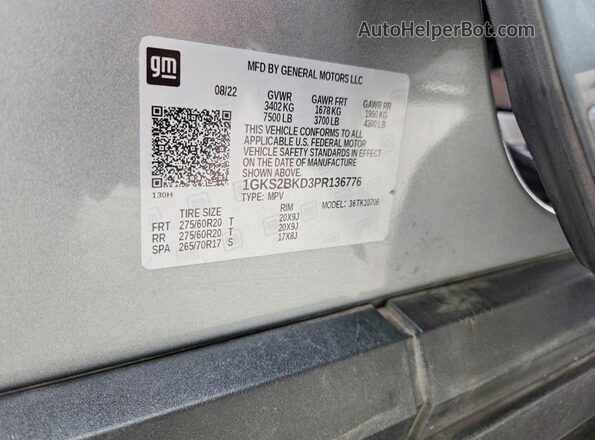 1GKS2BKD3PR136776 2023 GMC YUKON Silver სალონის 360-გრადუსიანი ხედი